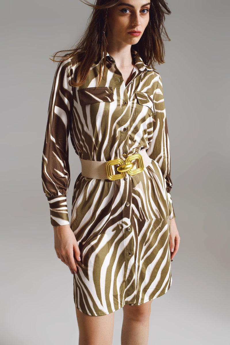 Midi Short Dress With Zebra Print in White and Olive Green Shopaholic's Closet Midi Short Dress With Zebra Print in White and Olive Green Shopaholic's Closet