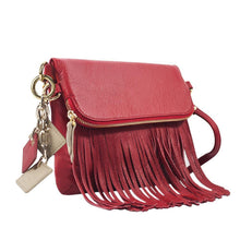 Load image into Gallery viewer, Flamingo Leather Fringe Handbag- Scarlet Red