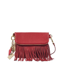 Load image into Gallery viewer, Flamingo Leather Fringe Handbag- Scarlet Red