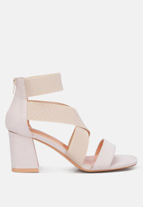 Benicia Elastic Strappy Block Heel Sandals