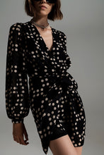 Load image into Gallery viewer, Polka Dot Mini Wrap Dress with Balloon Sleeves