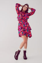 Load image into Gallery viewer, Layered Frill Mini Dress in Fucshia Floral