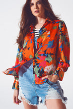 Load image into Gallery viewer, Floral Balloon Sleeves Chiffon Shirt in Black