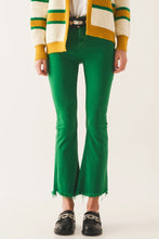 Load image into Gallery viewer, Flare Jeans With Raw Hem Edge in Bright Green