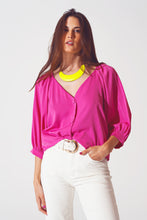 Load image into Gallery viewer, Satin Button Through Shirt in Fuchsia