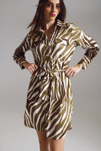 Load image into Gallery viewer, Midi Short Dress With Zebra Print in White and Olive Green