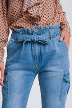 Load image into Gallery viewer, Paperbag Tie Waist Jeans in Light Blue