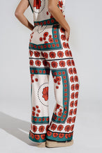 Load image into Gallery viewer, Satin Creme Flared Pants With Floral Design