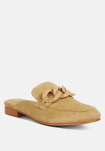 Krizia Chunky Chain Suede Slip on Mules