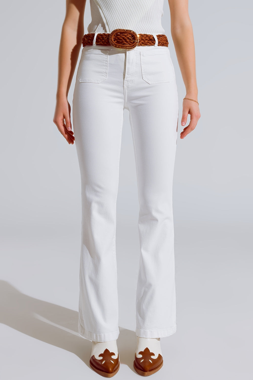 White Skinny Flared Jeans