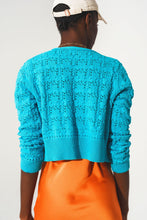 Load image into Gallery viewer, Pointelle Knitted Cardi in Blue