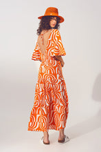 Load image into Gallery viewer, V Neck Midi Dress With Print in Orange