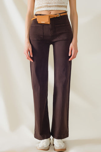 High Waisted Flare Jeans in Dark Brown