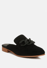 Load image into Gallery viewer, Krizia Chunky Chain Suede Slip on Mules