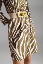 Load image into Gallery viewer, Midi Short Dress With Zebra Print in White and Olive Green