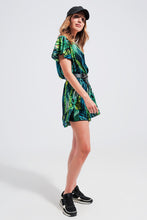 Load image into Gallery viewer, Wrap Jumpsuit in Green Tropical Print