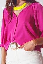 Load image into Gallery viewer, Satin Button Through Shirt in Fuchsia