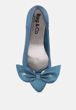 Load image into Gallery viewer, Pie Tribe Blue Metallic Big Bow Ballerinas