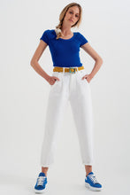 Load image into Gallery viewer, High Rise Mom Jeans With Pleat Front in White