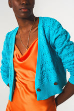 Load image into Gallery viewer, Pointelle Knitted Cardi in Blue