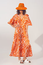 Load image into Gallery viewer, V Neck Midi Dress With Print in Orange