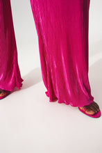 Load image into Gallery viewer, Satin Halter Neck Pleated Maxi Jumpsuit in Fuchsia