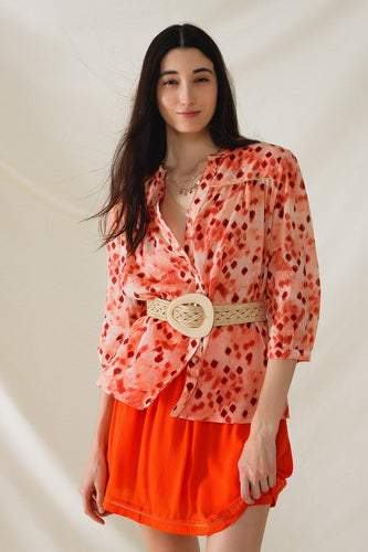 Orange Abstract Print Blouse