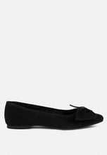 Load image into Gallery viewer, Chuckle Black Big Bow Suede Ballerina Flats