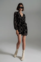 Load image into Gallery viewer, Polka Dot Mini Wrap Dress with Balloon Sleeves