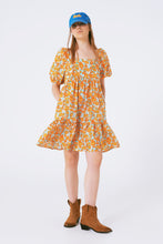 Load image into Gallery viewer, Puff Sleeve Yellow Floral Tiered Swing Dress