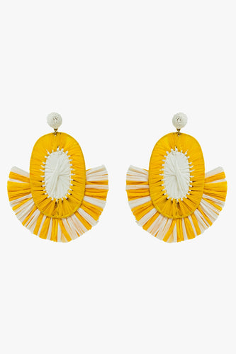 Maxi Dropped Raffia Earrings With Yellow and White Tassels