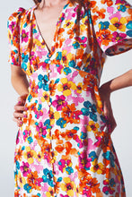 Load image into Gallery viewer, Midi Cinched in Wist Dress in Multicolor Floral Print