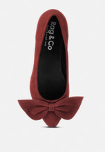 Load image into Gallery viewer, Chuckle Black Big Bow Suede Ballerina Flats