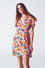 Load image into Gallery viewer, Short Dress With Cinched Waist in Multicolor Floral Print