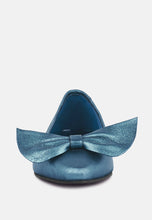 Load image into Gallery viewer, Pie Tribe Blue Metallic Big Bow Ballerinas