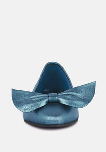 Pie Tribe Blue Metallic Big Bow Ballerinas