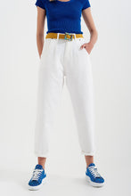 Load image into Gallery viewer, High Rise Mom Jeans With Pleat Front in White