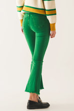 Load image into Gallery viewer, Flare Jeans With Raw Hem Edge in Bright Green