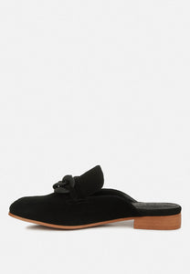 Krizia Chunky Chain Suede Slip on Mules