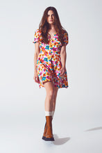 Load image into Gallery viewer, Short Dress With Cinched Waist in Multicolor Floral Print