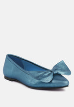 Load image into Gallery viewer, Pie Tribe Blue Metallic Big Bow Ballerinas