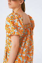 Load image into Gallery viewer, Puff Sleeve Yellow Floral Tiered Swing Dress