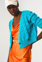 Load image into Gallery viewer, Pointelle Knitted Cardi in Blue