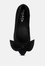 Load image into Gallery viewer, Chuckle Black Big Bow Suede Ballerina Flats