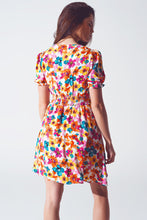 Load image into Gallery viewer, Short Dress With Cinched Waist in Multicolor Floral Print