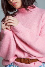 Load image into Gallery viewer, Oversized Mock Neck Jumper with Balloon Sleeves in Pink