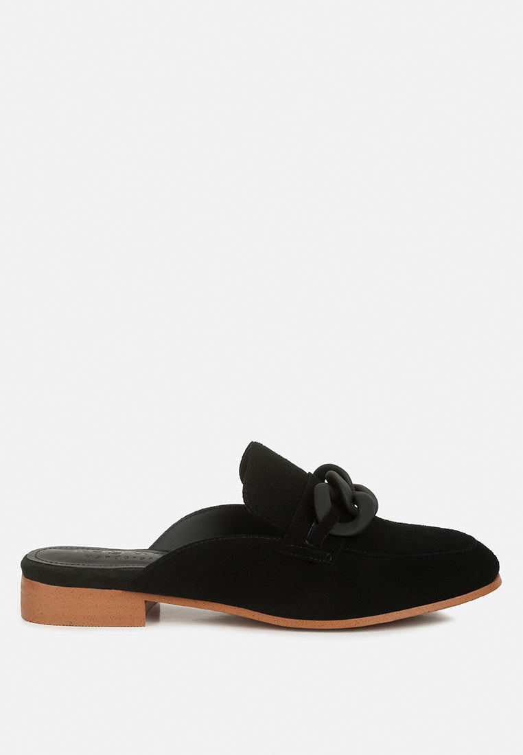 Krizia Chunky Chain Suede Slip on Mules