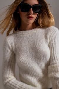 Ribbed Cropped Sweater in Ecru