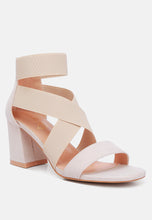 Load image into Gallery viewer, Benicia Elastic Strappy Block Heel Sandals