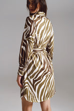 Load image into Gallery viewer, Midi Short Dress With Zebra Print in White and Olive Green